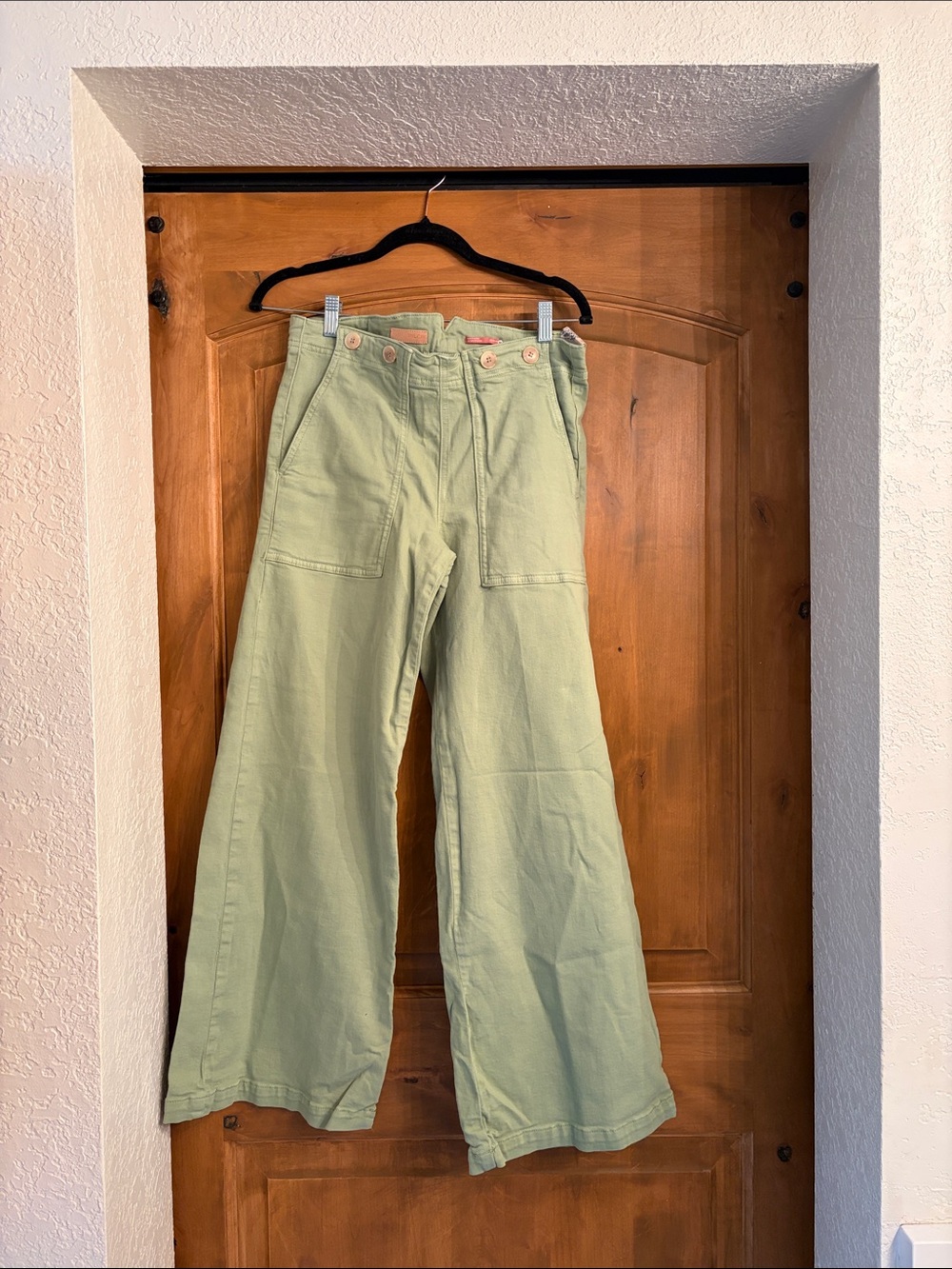 Pilcro Light Sage Green Boot‑Cut Utility Pants 29/28P snug 29.  Petite.